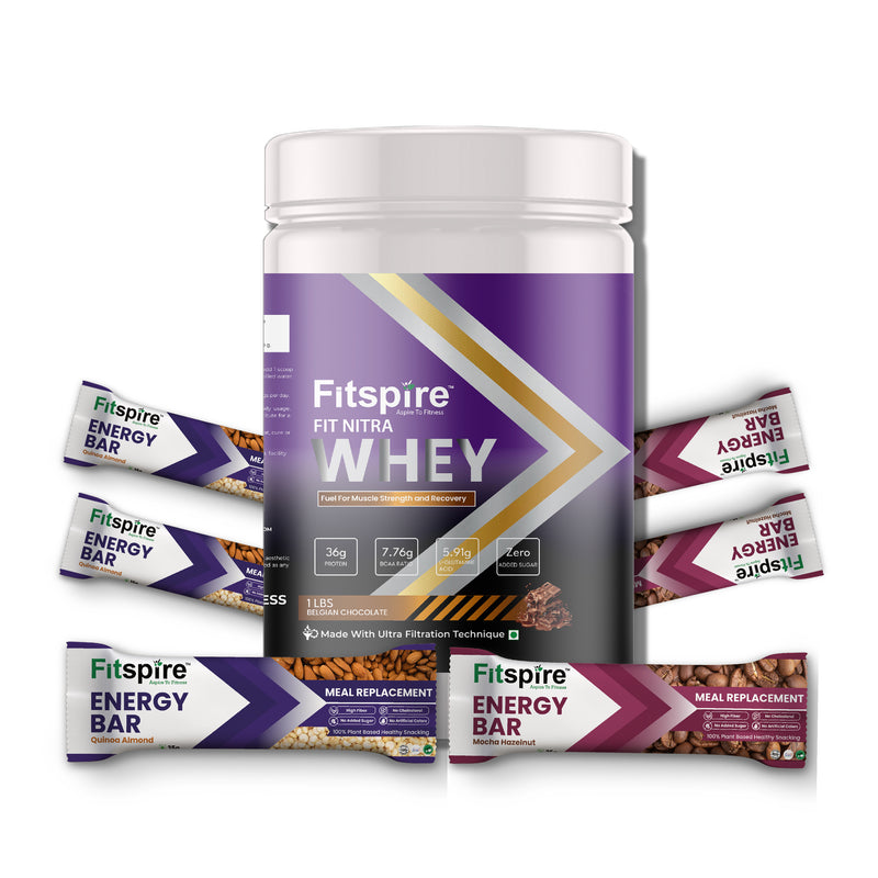 FIT NITRA WHEY PROTEIN - BELGIAN CHOCOLATE (1LBS) WITH FREE PACK OF 6 ENERGY BARS