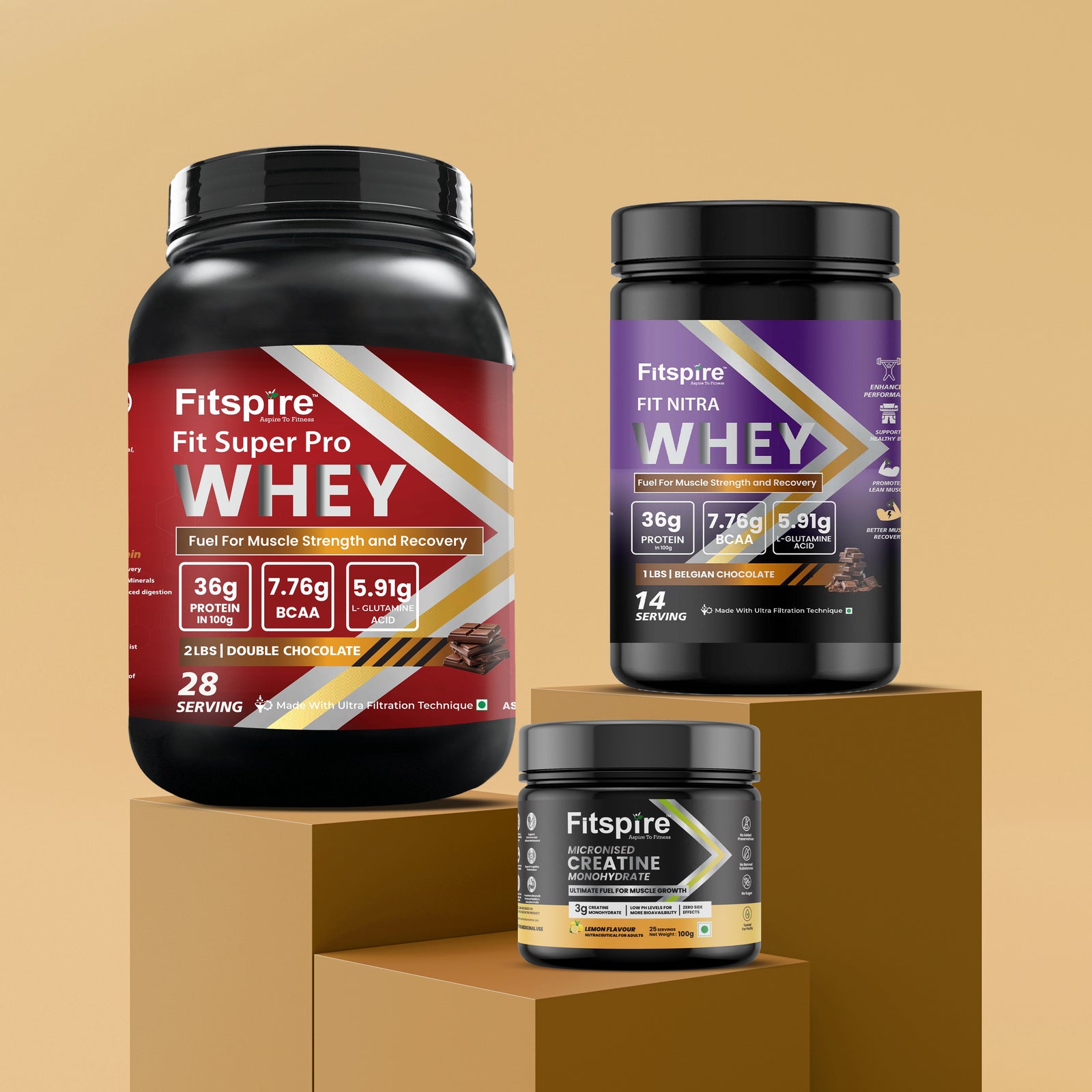 Fit Super Pro Whey Protein 2 Lbs + Nitra Whey 1 Lbs + Creatine