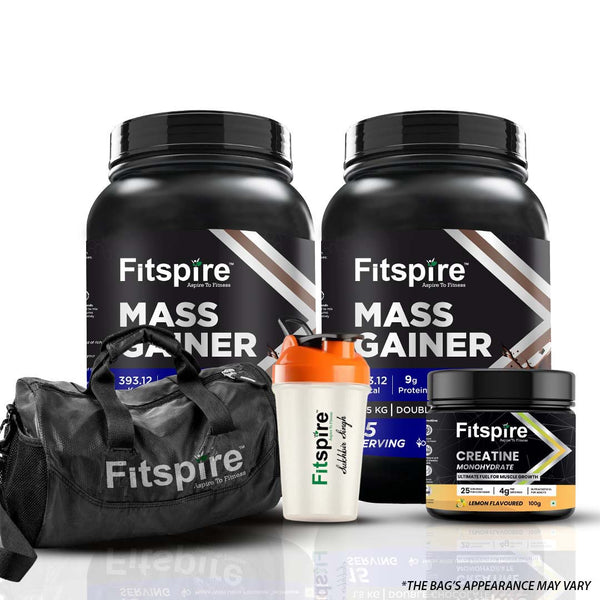 FITSPIRE MASS GAINER PACK OF 2 WITH CREATINE, SHAKER AND GYM BAG