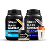 FITSPIRE MASS GAINER ( CAREMAL BANANA & DOUBLE CHOCOLATE ) WITH CREATIN & FREE SHAKER