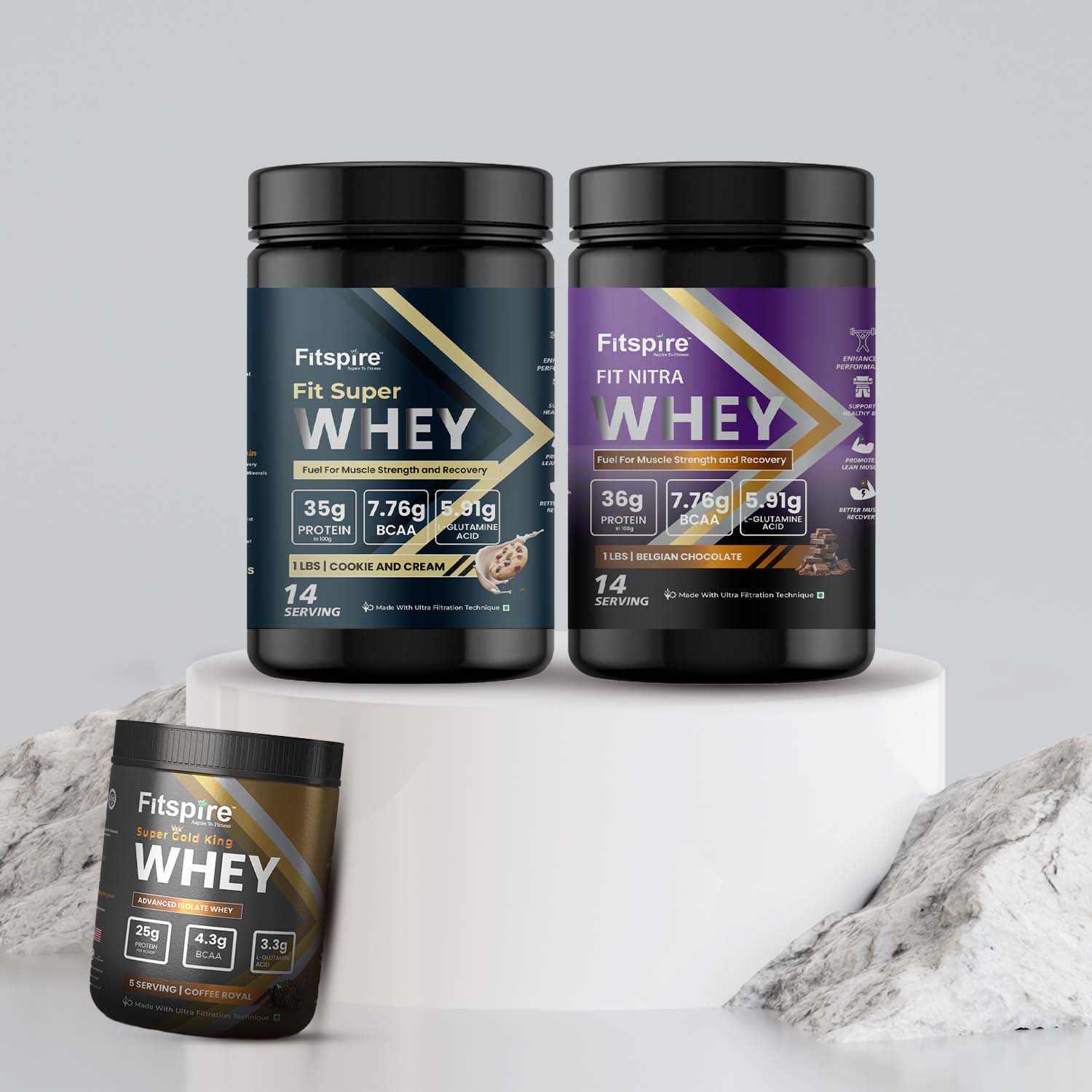 Pack of 2 Nitra Whey (1 lbs) With King Gold Whey 165g ( 25g Protein )