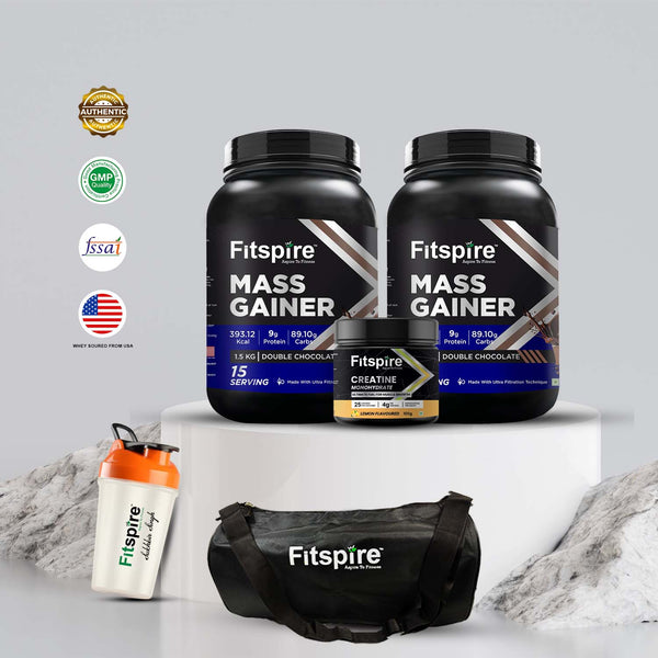 FITSPIRE MASS GAINER PACK OF 2 WITH CREATINE, SHAKER AND GYM BAG