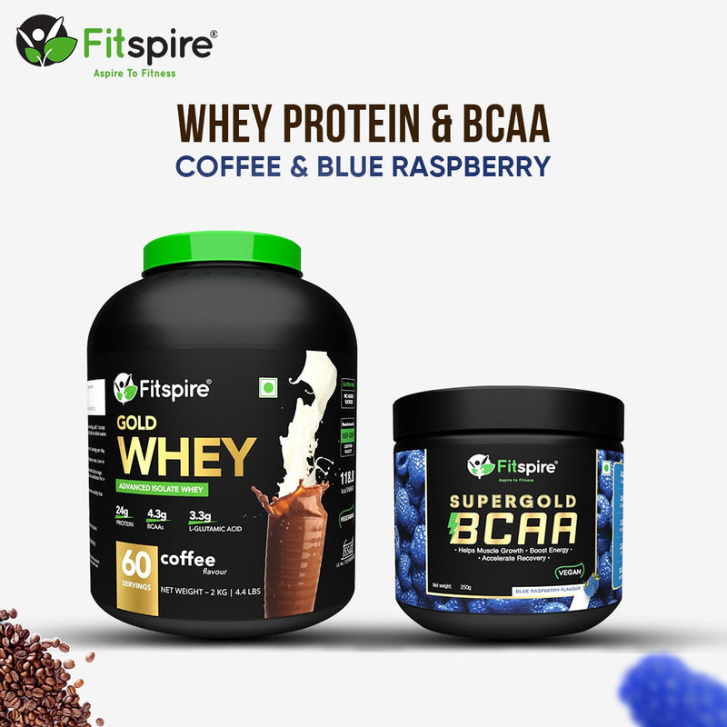 Fitspire Gold Isolate Whey Protein 2kg Coffee with BCAA Blueberry